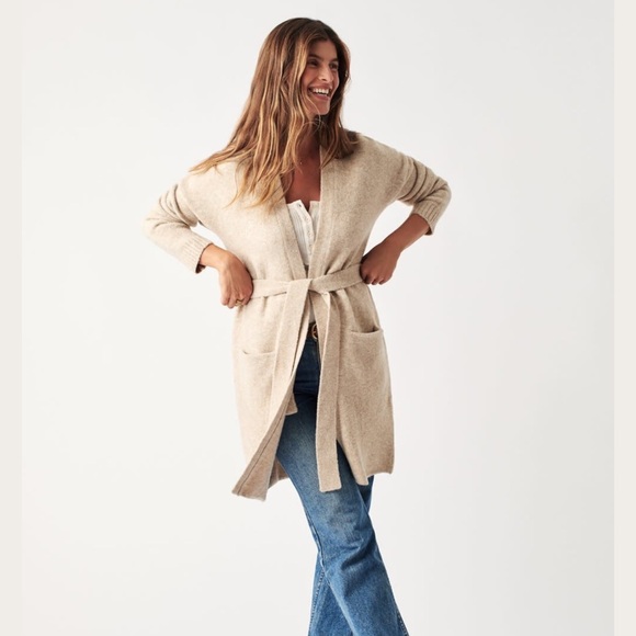Faherty Legend Sweater Coat Women’s M/L Cream Belted Cardigan Jacket - Picture 1 of 8